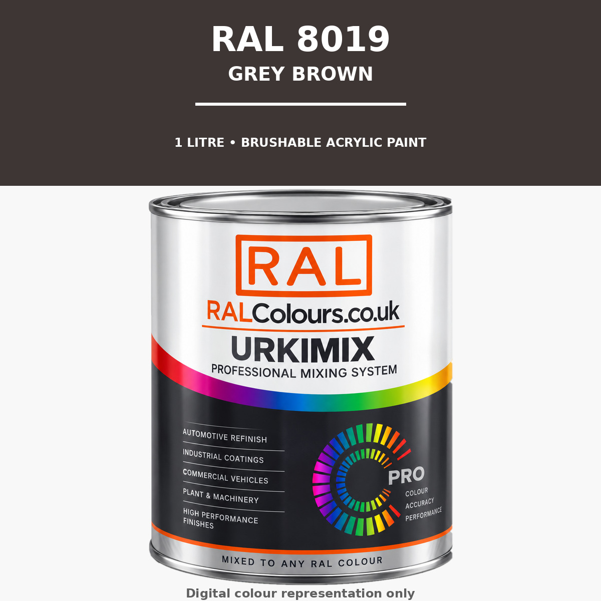 RAL 8019 Grey brown Brushable Acrylic Paint 1 Litre Tin