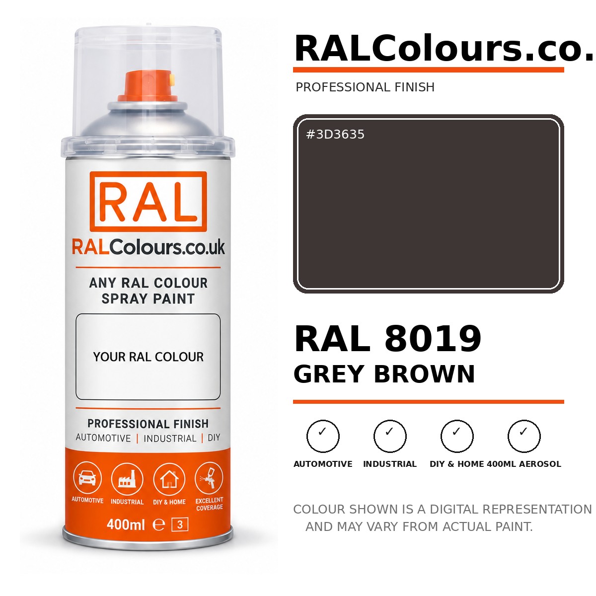RAL 8019 Grey brown Spray Paint Aerosol Can 400ml 400ml aerosol spray paint