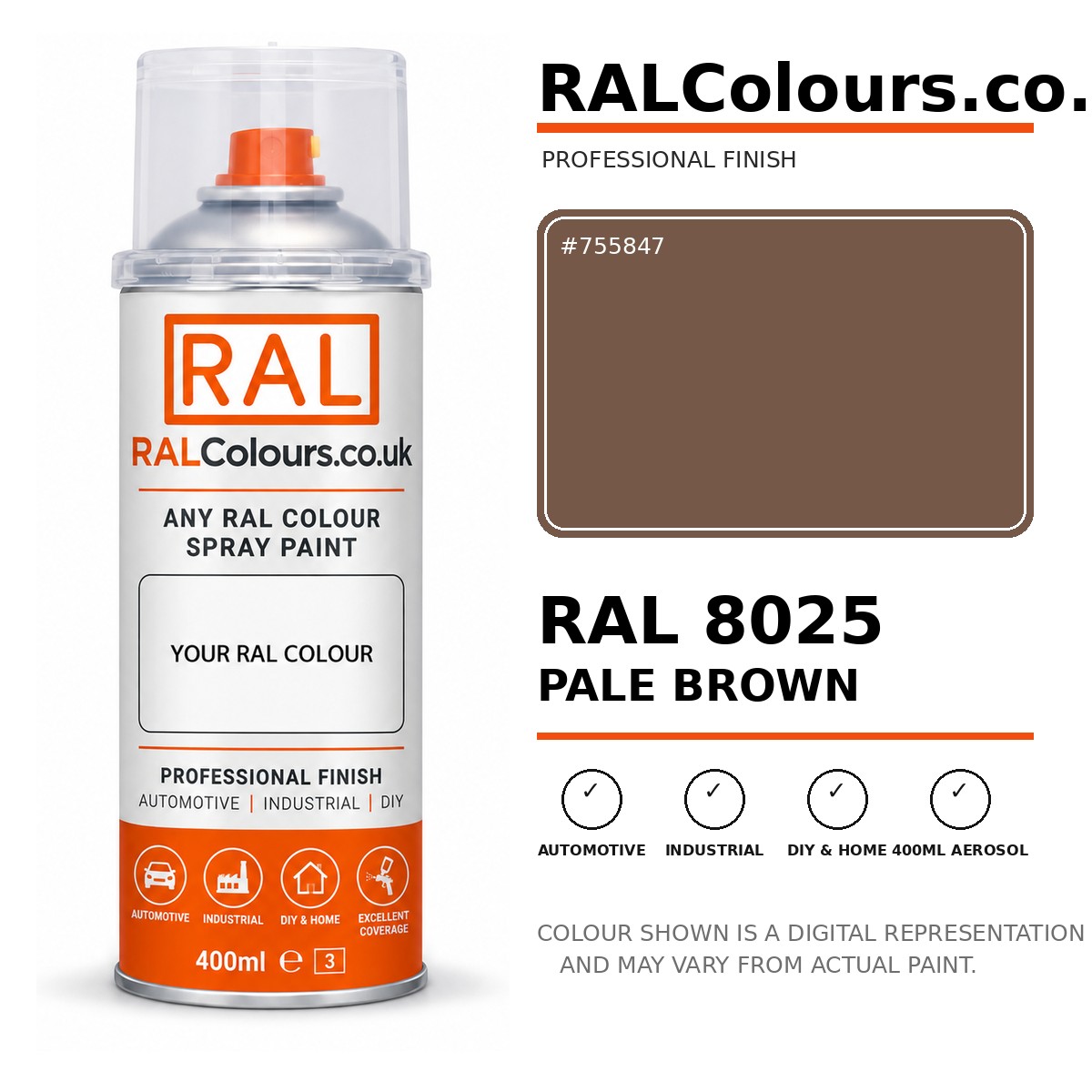 RAL 8025 Pale brown Spray Paint Aerosol Can 400ml 400ml aerosol spray paint