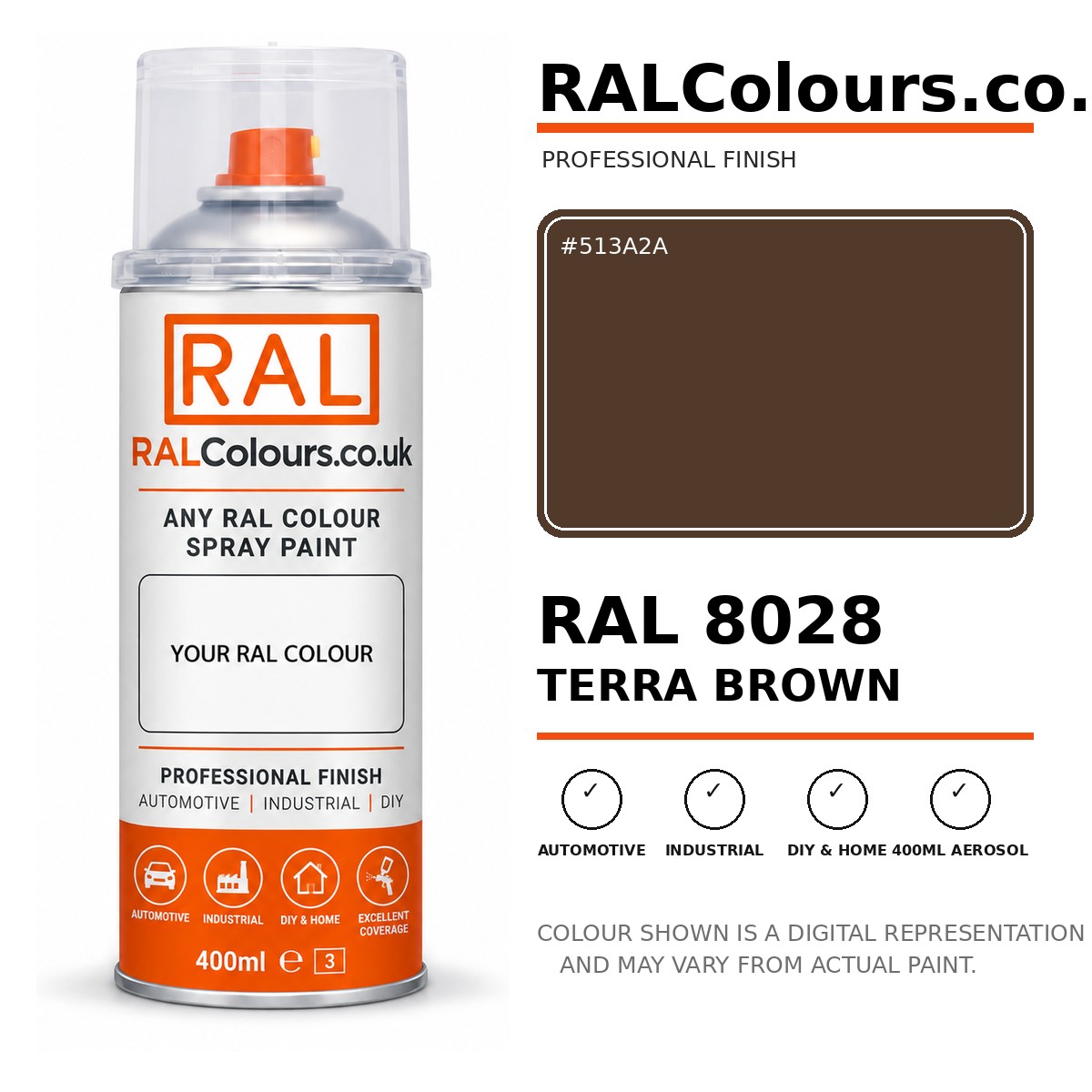 RAL 8028 Terra brown Spray Paint Aerosol Can 400ml 400ml aerosol spray paint