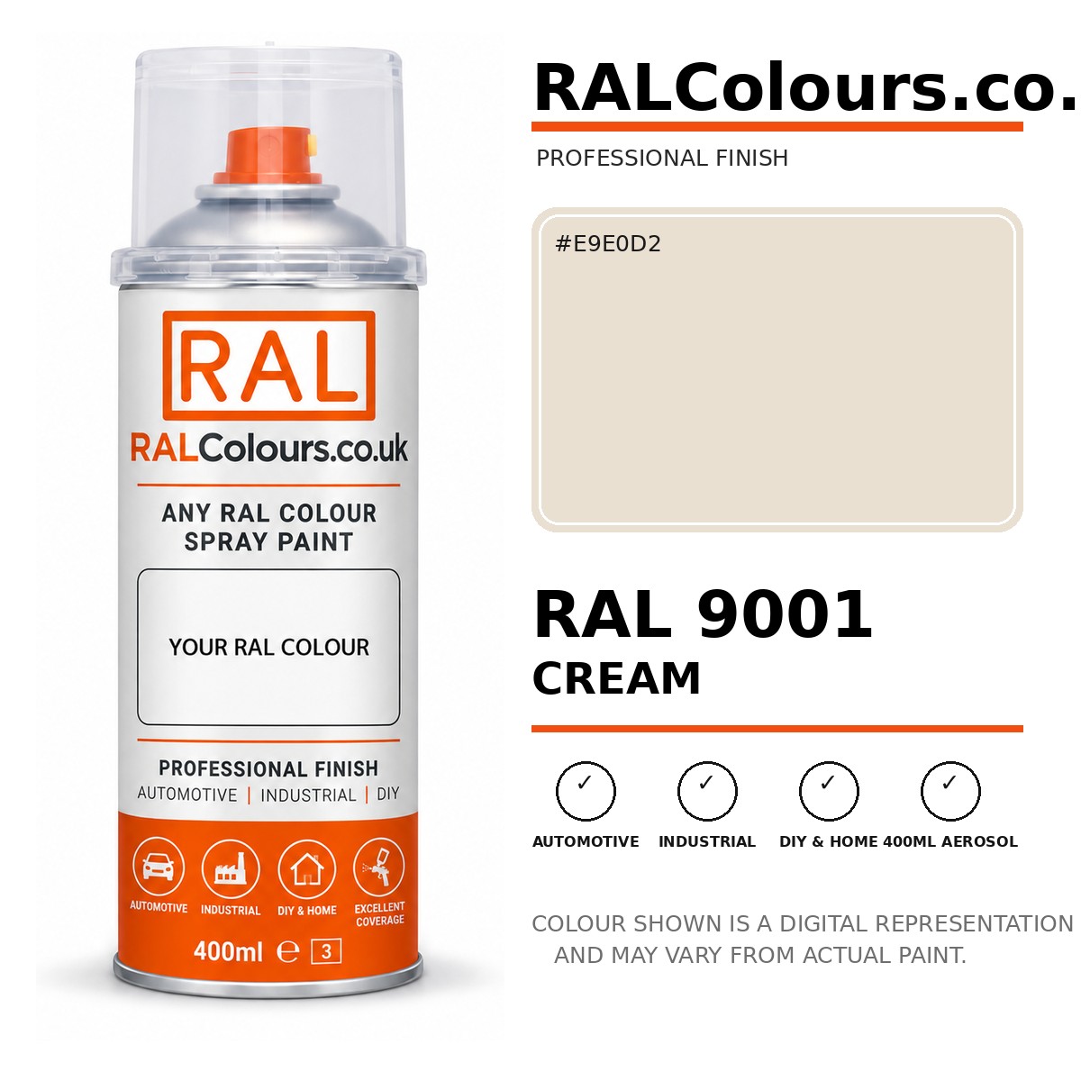 RAL 9001 Cream Spray Paint Aerosol Can 400ml 400ml aerosol spray paint