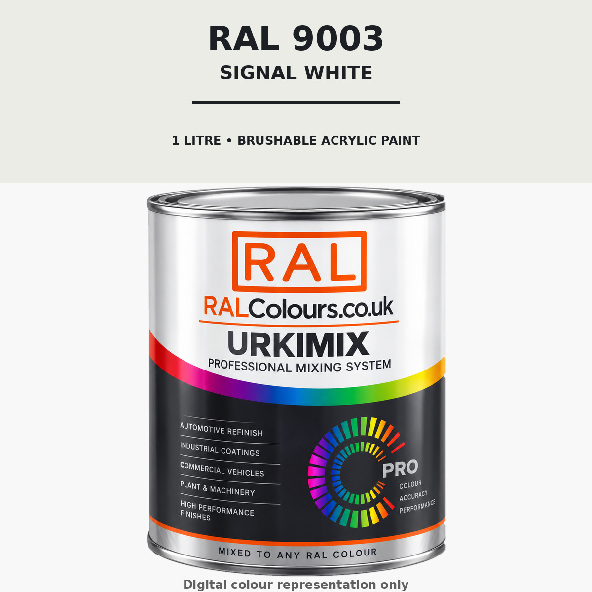 RAL 9003 Signal white Brushable Acrylic Paint 1 Litre Tin