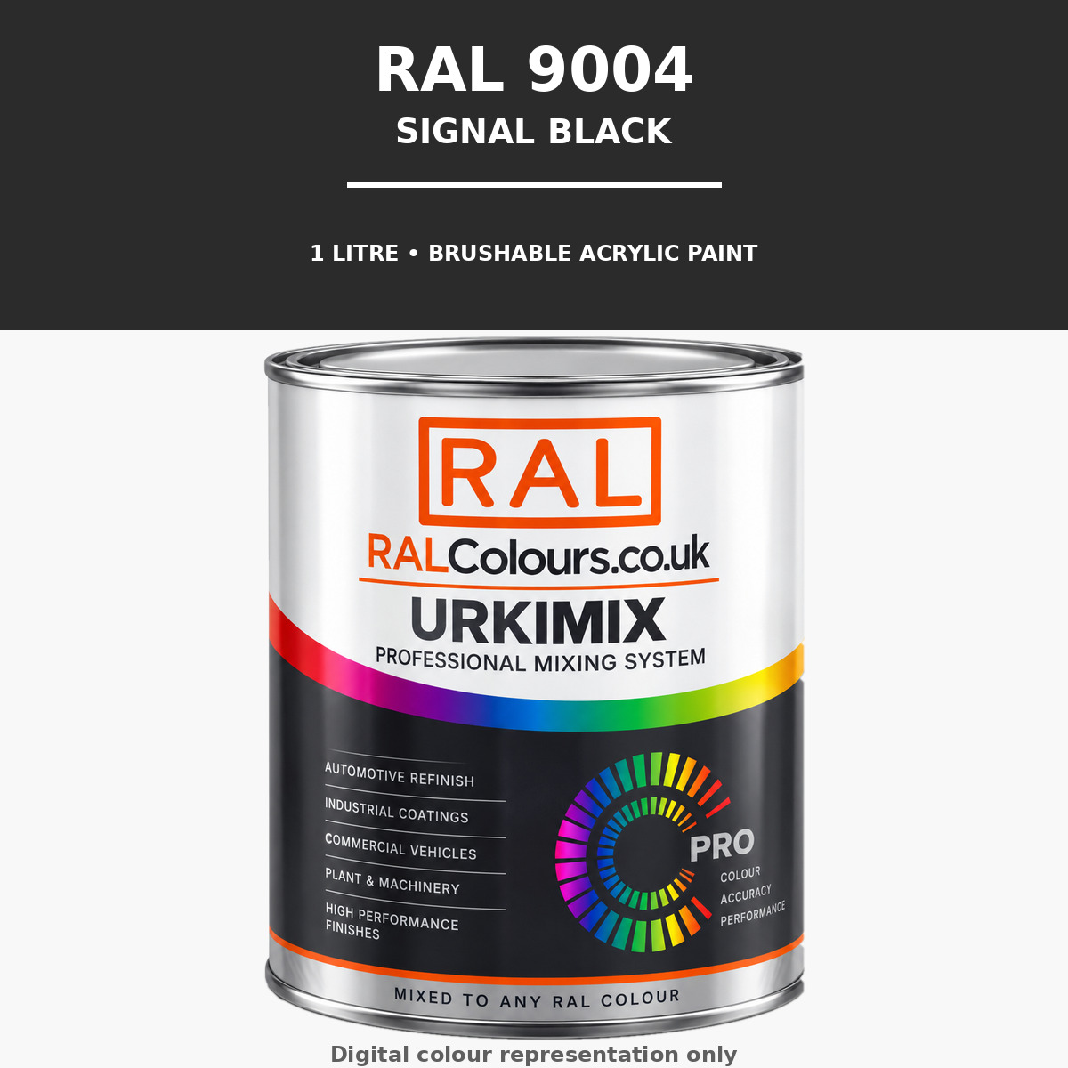 RAL 9004 Signal black Brushable Acrylic Paint 1 Litre Tin