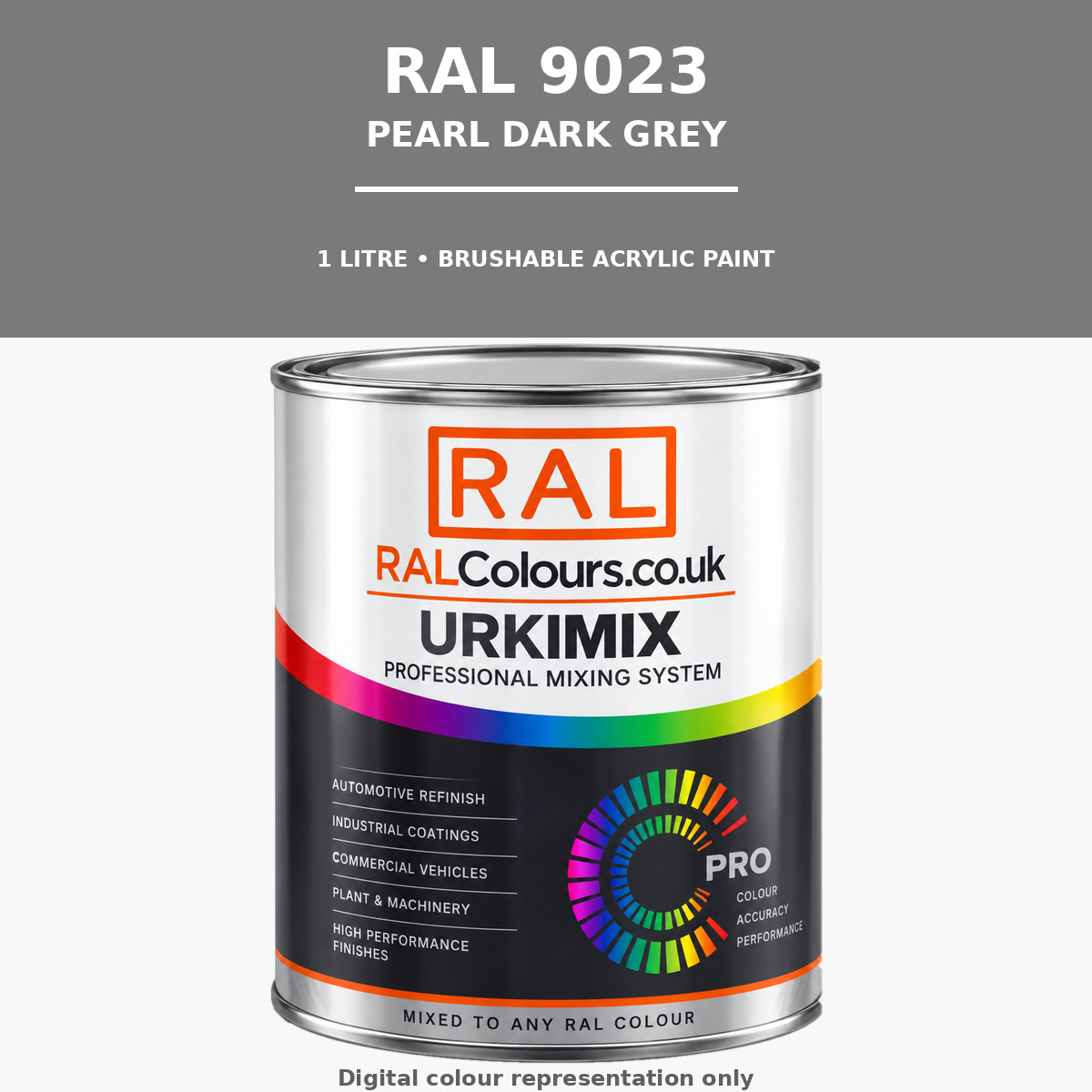 RAL 9023 Pearl dark grey Brushable Acrylic Paint 1 Litre Tin